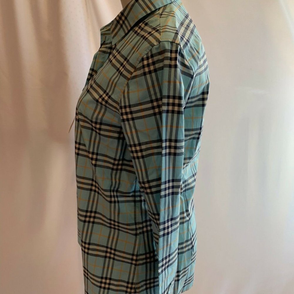Burberry London Womens Crow Plaid Shirt Blouse Size SMALL NWT Bright Aqua $350 - Picture 3 of 8